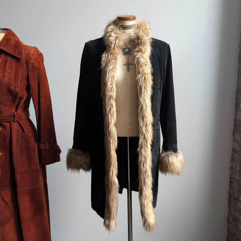 Vintage Afghan Penny Lane Fur Leather Suede Modern Furry Jacket Coat 70s 80s - Picture 12 of 13